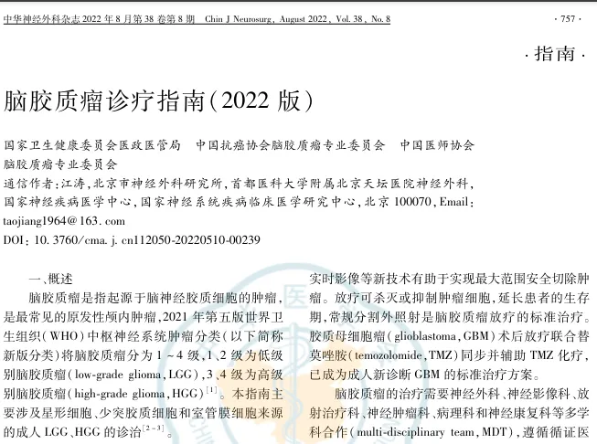 2022年版脑胶质瘤咨询指南