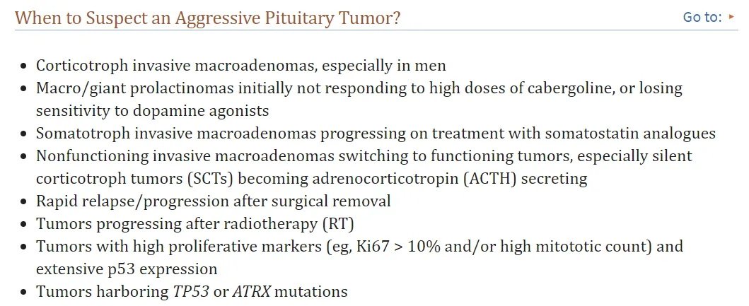 Aggressive Pituitary Tumors and Pituitary Carcinomas:From Pathology to Treatment.J Clin Endocrinol Metab.2023 Jul;108(7):1585–1601.