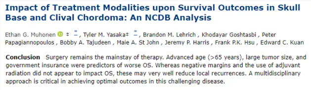 2022年2月——NCDB数据分析治疗方式对颅底和斜坡脊索瘤生存期的影响